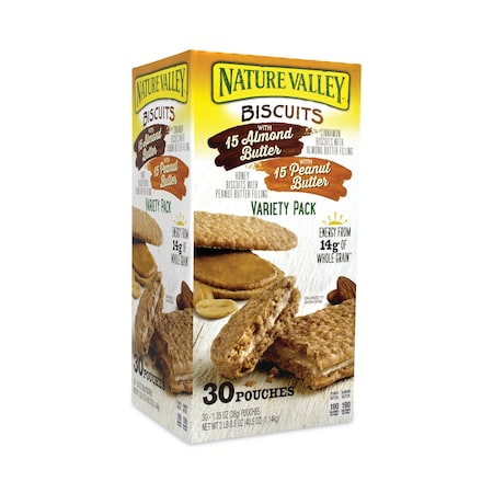 Nature Valley Biscuits, Cinnamon with Almond ButterHoney with Peanut Butter, 135 oz Pouch, PK30, 30PK 46827